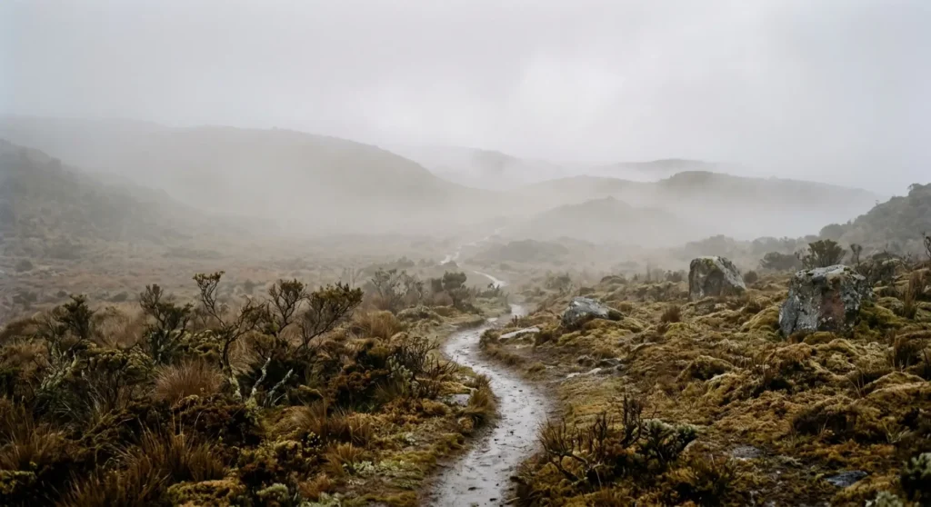 Paisaje vacío con niebla creando una atmósfera evocadora - Una atmósfera bien construida es un mensaje en silencio